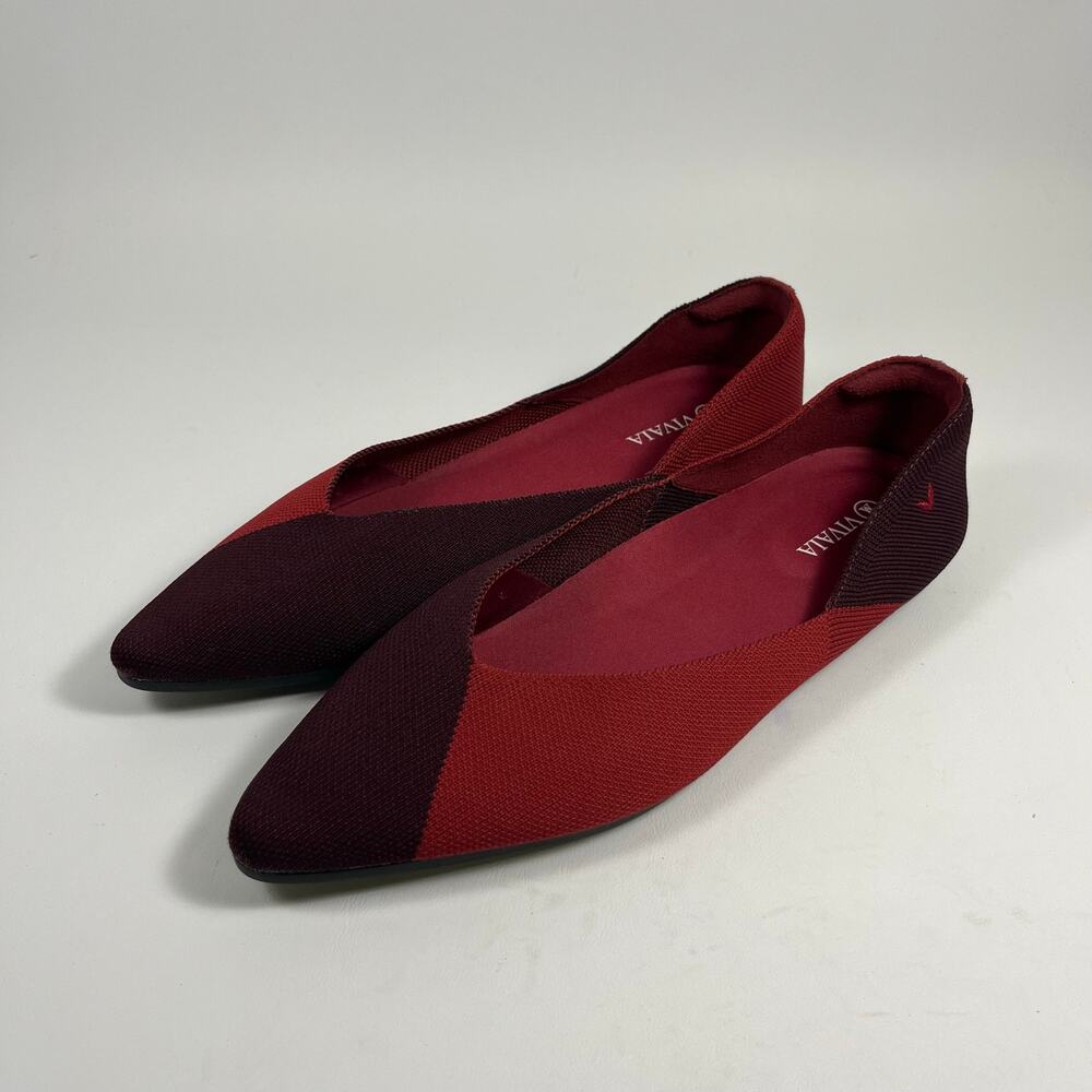 Vivaia Pointed Toe Colorblock Flats EU 40.5 US 9 Elegant Casual Burgundy Preppy